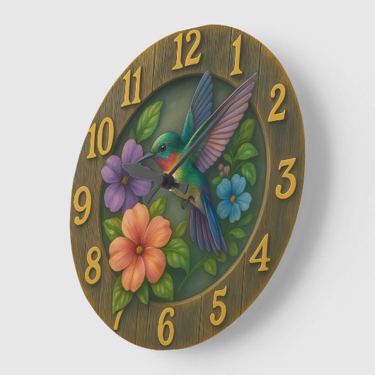 Vibrant hummingbird garden clock with floral detai grote klok (Hoek)