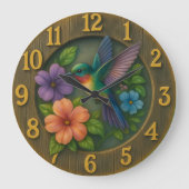 Vibrant hummingbird garden clock with floral detai grote klok (Voorkant)