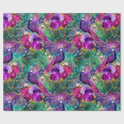 Vibrant Illustrated Peacock Pattern Cadeaupapier (Vlak)