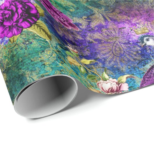 Vibrant Illustrated Peacock Pattern Cadeaupapier (Rol Hoek)