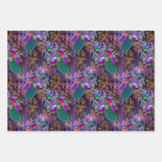 Vibrant Illustrated Peacock Pattern Inpakpapier Vel (Voorkant 3)