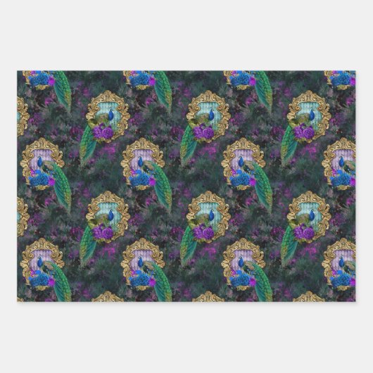 Vibrant Illustrated Peacock Pattern Inpakpapier Vel (Voorkant 2)
