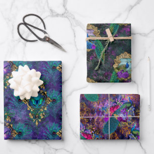 Vibrant Illustrated Peacock Pattern Inpakpapier Vel