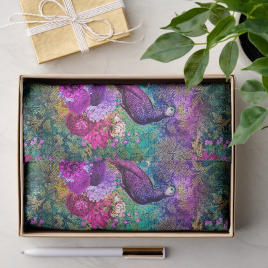 Vibrant Illustrated Peacock Pattern Tissuepapier (Geschenk)