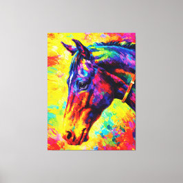 Vibrant Impasto Horse Portrait Colorful Wild Canvas Afdruk
