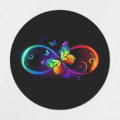 Vibrant infinity with rainbow butterfly on black labels (Design 2)