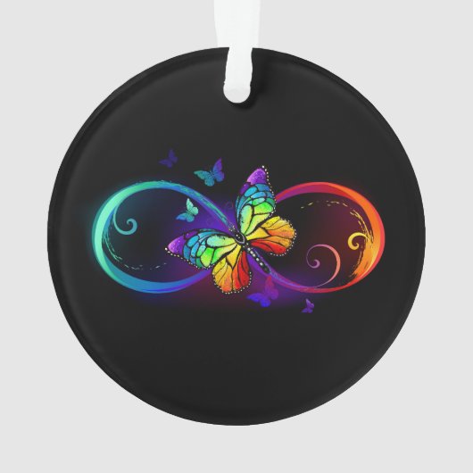 Vibrant infinity with rainbow butterfly on black ornament (achterkant)