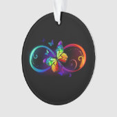 Vibrant infinity with rainbow butterfly on black ornament (voorkant)