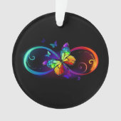 Vibrant infinity with rainbow butterfly on black ornament (voorkant)