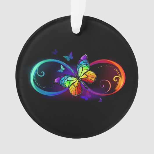 Vibrant infinity with rainbow butterfly on black ornament (voorkant)