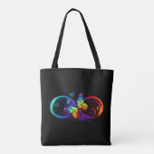 Vibrant infinity with rainbow butterfly on black tote bag (Achterkant)