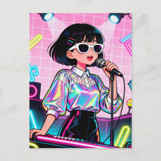 Vibrant Japanese Karaoke Pop Art Girl Briefkaart