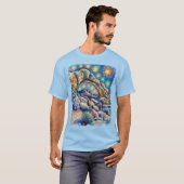Vibrant Joshua Tree Desert Rocks Modern Van Gogh T-shirt (Voorkant volledig)