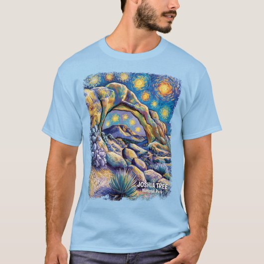 Vibrant Joshua Tree Desert Rocks Modern Van Gogh T-shirt (Voorkant)