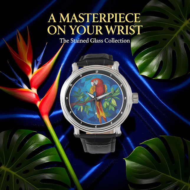 Vibrant Jungle Jewel" - Stained Glass Parrot Wall Horloge (Creator heeft geüpload)
