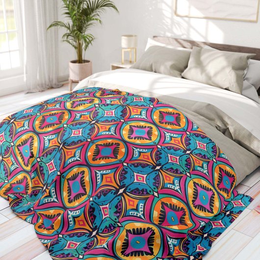 Vibrant Kaleidoscopic Circles Bohemian Fleece Deken