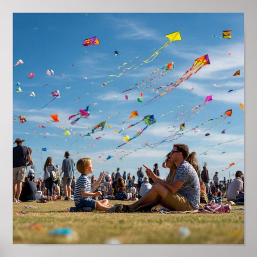 Vibrant Kite Festival - Kites Above, Crowd Below Poster (Voorkant)