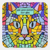 Vibrant Kitty Cat Face en eigen bericht kleurrijk Vierkante Sticker (Voorkant)