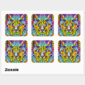 Vibrant Kitty Cat Face en eigen bericht kleurrijk Vierkante Sticker (Vel)
