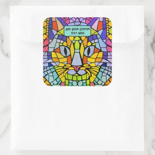 Vibrant Kitty Cat Face en eigen bericht kleurrijk Vierkante Sticker (Tas)