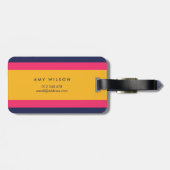 Vibrant kleurenblok blauw, roze en geel bagagelabel (Achterkant horizontaal)