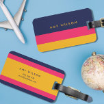 Vibrant kleurenblok blauw, roze en geel bagagelabel<br><div class="desc">Moderne en stijlvolle bagagelabel voor kleurenblokken in vet, levendig blauw, roze en geel. Pas dit label aan met uw informatie en voor meer opties zoals het wijzigen van het lettertype en het formaat ervan klikt u op de knop "Aanpassen". *Gelieve te merken op dat het Watermerk Zazzle dat in de...</div>