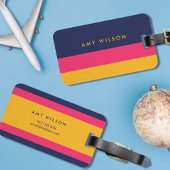 Vibrant kleurenblok blauw, roze en geel bagagelabel