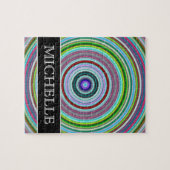 Vibrant kleurrijke cirkels/ringpatroon + naam legpuzzel (Horizontaal)