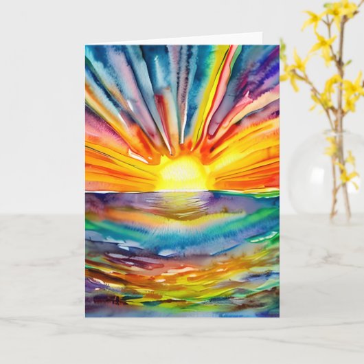  Vibrant Kleurrijke Zonsondergang over het Water Kaart (Gele Bloem)