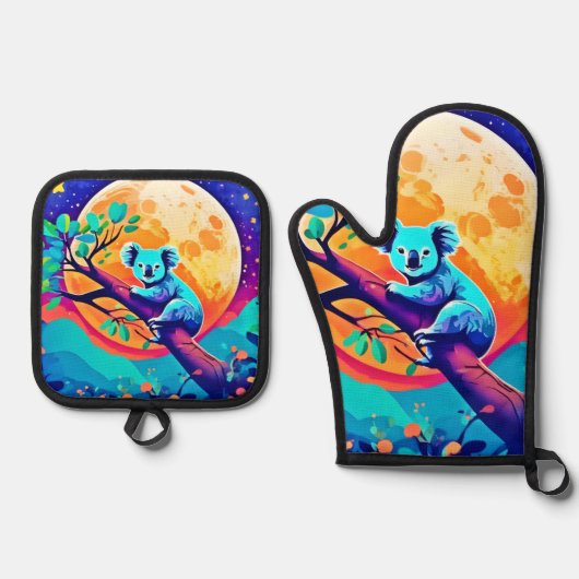 Vibrant Koala Moon Ovenwant & Pannenlap Set (Voorkant)