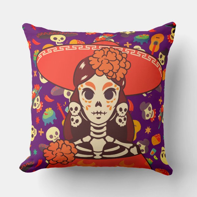 Vibrant La Catrina Kussen (Voorkant)