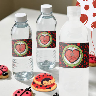 Vibrant Ladybug Polka Dot Water Bottle Label Waterfles Etiket