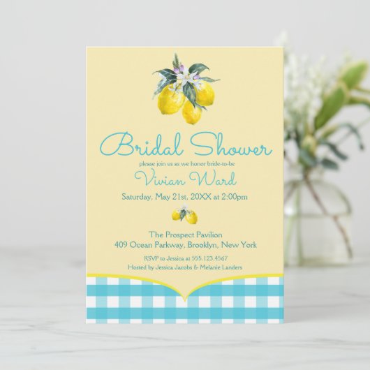 Vibrant Lemon Bridal Shower Invitations Kaart (Staand voorkant)