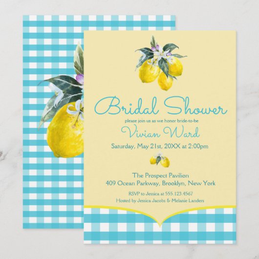 Vibrant Lemon Bridal Shower Invitations Kaart (Voorkant / Achterkant)