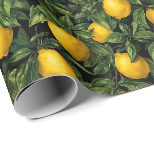 Vibrant Lemon Citrus Tree Pattern Cadeaupapier (Rol Hoek)