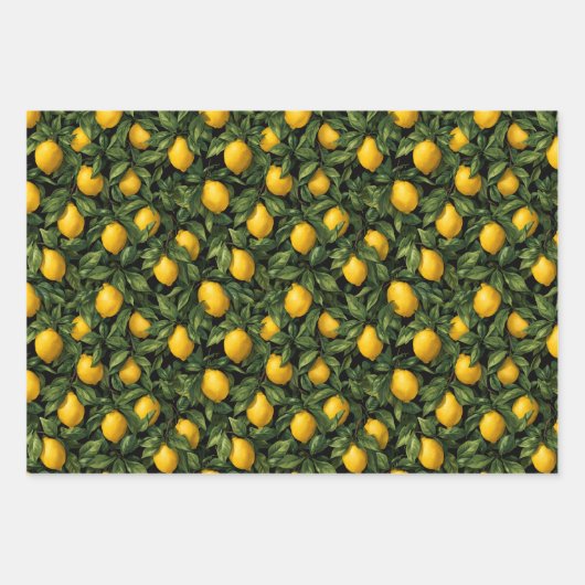 Vibrant Lemon Citrus Tree Pattern Inpakpapier Vel (Voorkant 3)