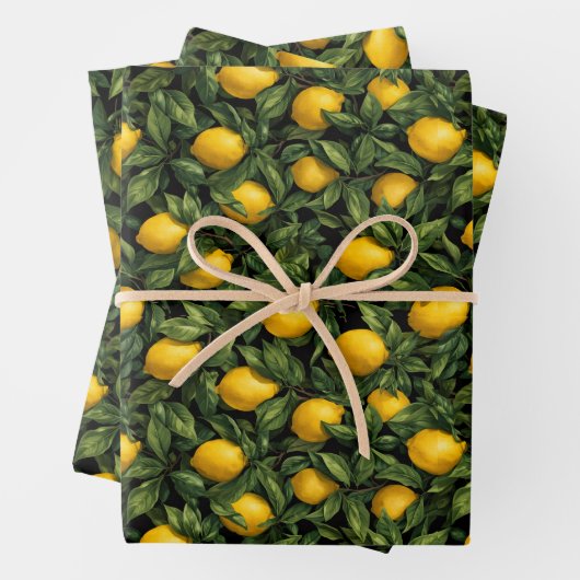 Vibrant Lemon Citrus Tree Pattern Inpakpapier Vel (In situ)