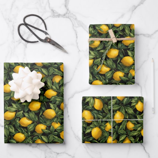 Vibrant Lemon Citrus Tree Pattern Inpakpapier Vel (Voorkant)