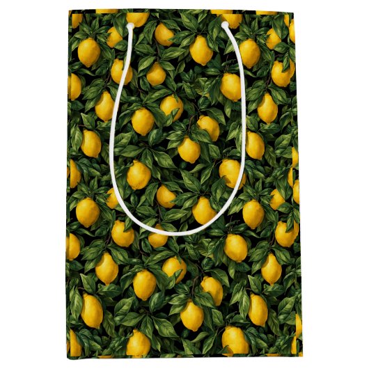 Vibrant Lemon Citrus Tree Pattern Medium Cadeauzakje (Voorkant)