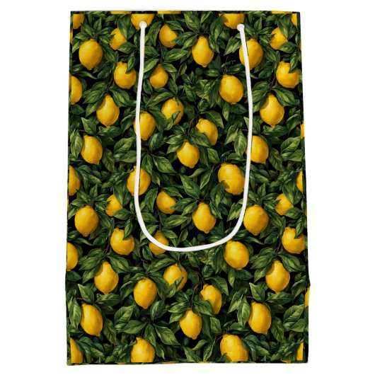 Vibrant Lemon Citrus Tree Pattern Medium Cadeauzakje (Achterkant)