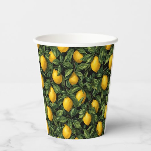 Vibrant Lemon Citrus Tree Pattern Papieren Bekers (Achterkant)