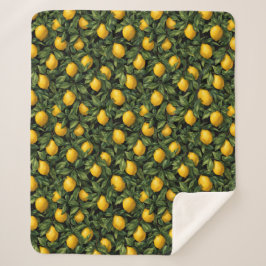 Vibrant Lemon Citrus Tree Pattern Sherpa Deken