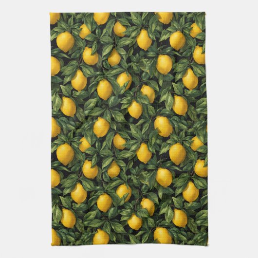 Vibrant Lemon Citrus Tree Pattern Theedoek (Verticaal)