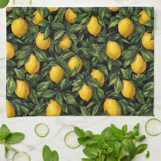 Vibrant Lemon Citrus Tree Pattern Theedoek (Gevouwen)