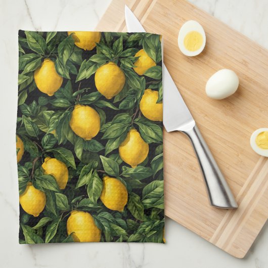 Vibrant Lemon Citrus Tree Pattern Theedoek (Quarter Fold)
