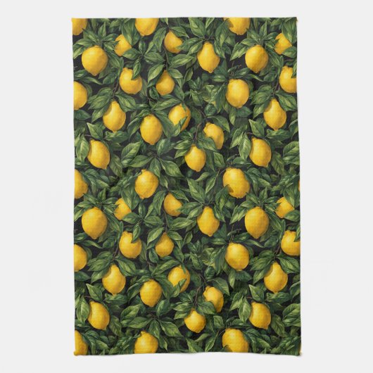 Vibrant Lemon Citrus Tree Pattern Theedoek (Verticaal)
