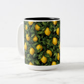 Vibrant Lemon Citrus Tree Pattern Tweekleurige Koffiemok (Voorkant links)