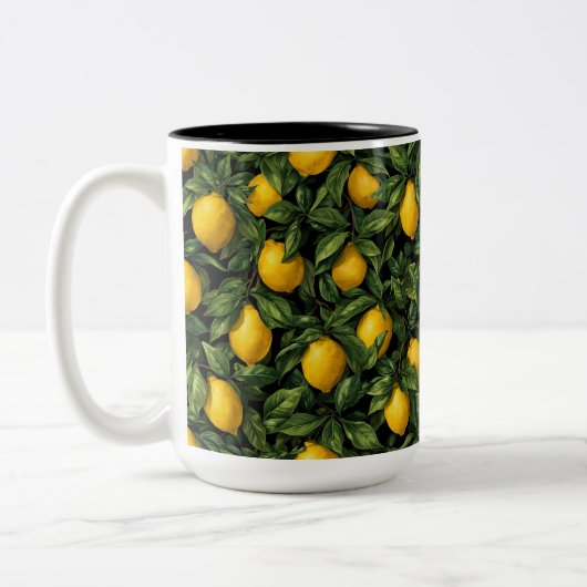 Vibrant Lemon Citrus Tree Pattern Tweekleurige Koffiemok (Links)