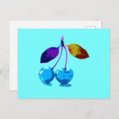 Vibrant lichtblauwe kersen feestdagenkaart (Voorkant / Achterkant)