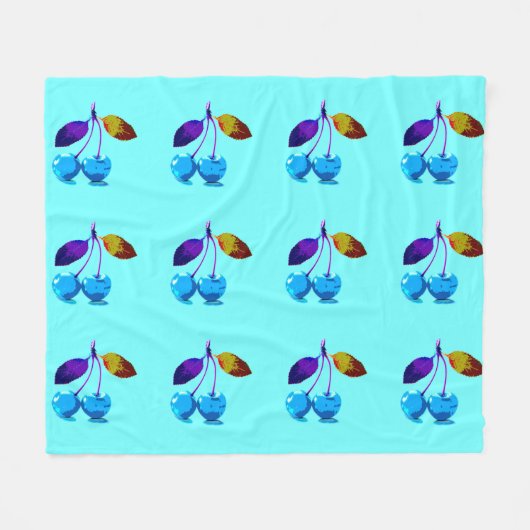 Vibrant lichtblauwe kersen fleece deken (Voorkant (Horizontaal))